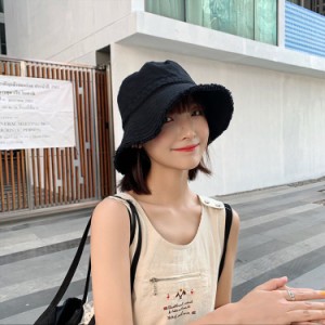 バケットハット帽子 ぼうし フリンジ付き 折りたたみ帽子 春 夏 秋 旅 かわいい 紫外線カット ハット 無地 レディース 女優帽 フリーサイ