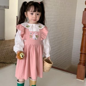 子供服 女の子 ワンピース 可愛い キッズ服 2点セット 長袖 トップス サスペンダースカート ガールズ キッズワンピース おしゃれ 快適 a