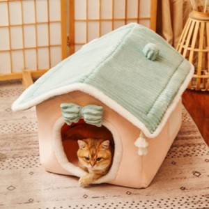 ペットベッド 猫ハウス 冬 ペットハウスキャットハウス ふわふわ 暖かい 犬小屋 猫小屋 クッション付き 洗える ゲージ用 健康に優しい ド