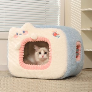 キャットハウス 冬用 ドーム型 猫 犬 ベッド ペット寝袋 猫ハウス ペットベッド ペットハウス ベッドマット 犬小屋 あったか 洗える ふわ