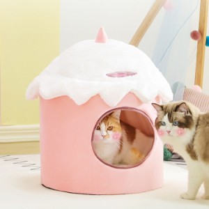 猫ハウス ドーム型 キャットハウス アイスクリーム ペットベッド 可愛い 冬用 折り畳み もこもこ ふわふわ 猫ベッド 犬ハウス ペットハウ