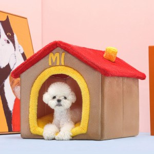 小型犬 ペットハウス 室内用 犬小屋 三角屋根 ペットベッド ドームハウス 猫用 屋根付き ふわふわ クッション付き 猫 テント オールシー