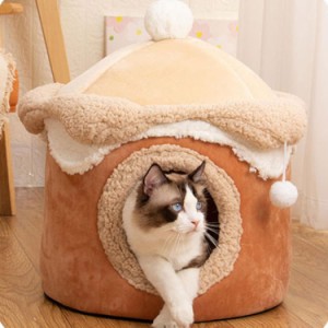 猫 ベッド 冬 アイスクリーム 猫ハウス 犬ハウス 暖かい ドーム型 冬用ベッド 猫の家 ペットハウス クッション ハウス 猫こたつ 寝袋 寝