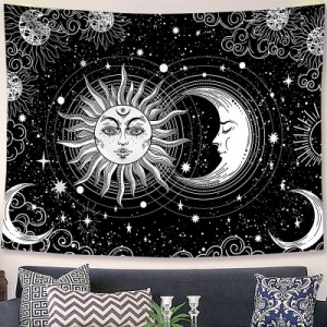 太陽と月 タペストリー。風水 タペストリー 太陽と月 陰陽 白黒 タロット 宇宙 北欧 背景 プレゼント 贈物 シンプル ベッドルーム リビン