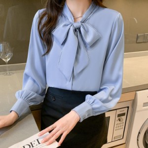 シャツ ブラウス レディース 事務服 ボウタイ 長袖 通勤 制服 春 夏 秋 冬 ボウタイ スーツ インナー リボン付き ビジネス オフィス ホワ