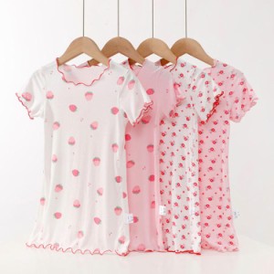 女の子 パジャマ ガールズ ワンピースパジャマ ルームウェア ナイトウェア 子供服 半袖 いちご/桜桃柄 Tシャツ キッズ ゆったり 部屋着 