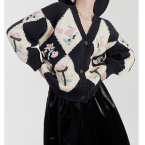 ニットコーディガン カーディガン 婦人 服 レディース 暖かい 刺繍 花柄 ショートアウター 編み ニットカーディガン 羽織り物 セーター 