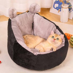 猫 ベッド ペットベッド 冬 フランネル 猫 猫用 犬 犬用 小型犬 耳 耳付き フラン ペットベッド 円形 2色展開 洗える 無地 シンプル かわ