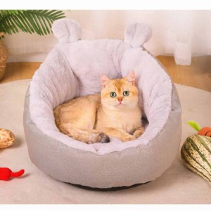 猫 ベッド ペットベッド 冬 フランネル 猫 猫用 犬 犬用 小型犬 耳 耳付き フラン ペットベッド 円形 3色展開 洗える 無地 シンプル かわ