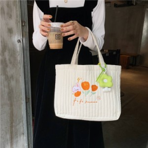 カバン 手提げ レディース トートバッグ A4 刺繍 コットン 通学 ハンドバッグ お弁当バッグ かわいい サブバッグ 大学生 レディースバッ