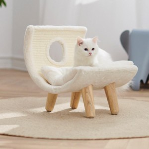 猫ちゃん用のんびりリラックスチェア ホワイト 組みたて簡単 ペットベッド 猫 小型犬 ペット用品 ペットチェア 無垢材 猫ベッド キャット