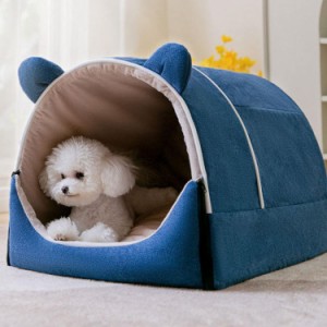 ペットベッド ドーム型 小型犬 猫用 冬 ペットハウス 2way 通年タイプ クッション付き 犬小屋 屋根付き ペット用ベッド おしゃれ 可愛い 