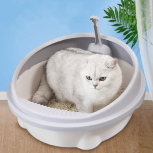 ネコのトイレハーフカバー 猫 トイレ ワイドサイズ 広々サイズ 大型猫 大きいサイズ 砂の飛び散り防止 猫用品 猫トイレ 子猫 トイレ おし