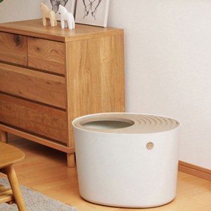 上から猫トイレ システムタイプ ホワイト オレンジ ネコトイレ 猫トイレ 猫 トイレ 猫用 フタつき 猫砂 散らかりにくい ねこトイレ 上か