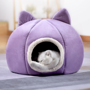 猫 ベッド 冬 猫ハウス ペット用寝袋 ドーム型 犬 クッション マット 寒さ対策 暖かい かわいい ペット 丈夫 可愛い猫耳型 ふわふわ 休憩