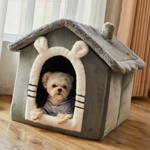 ペットハウス 犬 猫用 ドーム型 防寒 折りたたみ 室内用 三角屋根 ペットベッド 猫ベッド かわいい柔らか 折りたたみ 取り外し クッショ
