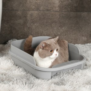 ふち付きだから砂が飛び散りにくい 嬉しいスコップ付き2点セット ペットトイレ 水洗 キャットトイレ ペット用品 猫用 低い ハーフカバー 