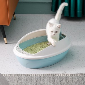 砂が飛び散りにくいカーブデザインがおしゃれ 清潔感のあるシンプルなオープンキャットトイレ 猫 猫用トイレ 猫トイレ キャットトイレ ネ