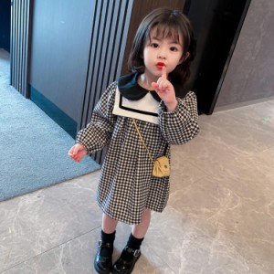 子供服 女の子 チェック柄 レトロ ワンピース 長袖 Aライン 女児服 スウィート 優雅 赤ちゃん服 スカート おしゃれ お姫様風 入園式 チュ