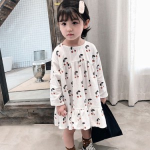 ワンピース 子供 用 女の子 ワンピース キッズ 子供服 チェリー柄 ワンピース ガールズ ワンピース 長袖 プリンセスワンピース 発表会 お