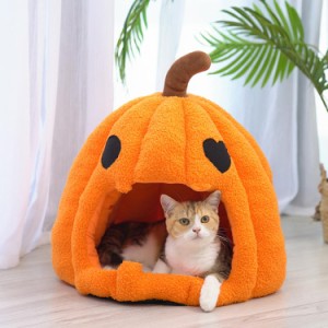 あったか ペットベッド 猫用ベッド ドーム型 もこもこ かぼちゃ 防寒 寒さ対策 ペット用 ペット ベッド マット クッション 猫 ねこ用 ネ