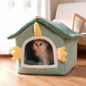 猫用ハウス 猫 ベッド 三角屋根 ペットベッド 犬用ベッド ドーム型 可愛い かわいい 室内用 屋内用 クッション付き オールシーズン 春夏