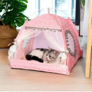 通気 猫 テント 室内 猫ハウス ペットテント ペットベッド ドーム 猫小屋 犬小屋 猫ベッド 取り外し可能 洗える 通年 キャットハウス ド