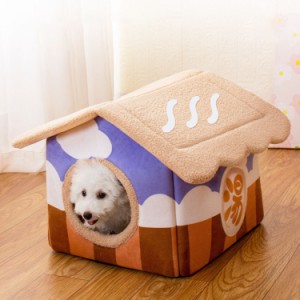 小型犬 猫用 ペットハウス 室内 犬小屋 三角屋根 ペットベッド ハウス ふわふわ 取り外し可能 クッション付き 屋根付き 猫 テント オール