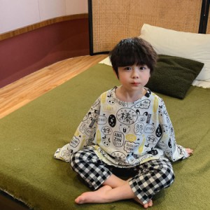 子供用パジャマ 上下セット 2点セット ルームウェア 部屋着 長袖 長ズボン プルオーバー 子供服 キッズ セットアップ 寝間着 寝巻き ロン