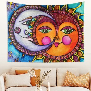 太陽 月 タペストリー 壁掛け 星 宇宙 サイケデリック 寝室 ホーム 壁 ドーム 装飾 抽象アートタペストリー 太陽と月のタペストリー 燃え