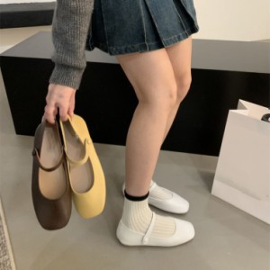 レディース パンプス ローヒール スクエアトゥ ベルト 幅広 ぺたんこ バレエシューズ 疲れない 可愛い 婦人靴 楽ちん ぺたんこ フラット