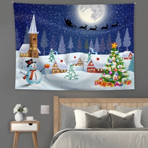 クリスマス タペストリー インテリア ウォールアート 雪だるまタペストリー 装飾布 クリスマスツリー 壁掛け 窓 ホームデコ サンタ 壁掛