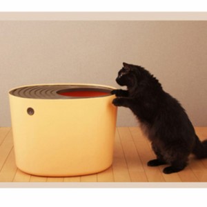 上から猫トイレプチ オレンジ アイボリー猫トイレ 飛び散り防止 砂落とし 水洗い 壁付き 壁あり フルカバー 上から入る 掃除 簡単 清潔ト
