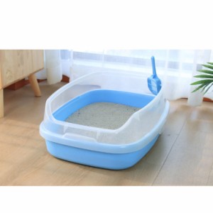 猫用トイレハーフカバー スコップ付き ペット 猫用品 猫砂 猫トイレ 猫トイレ 大きめ 大型 猫 トイレ 四角 猫砂 大容量 シンプル 開放式 