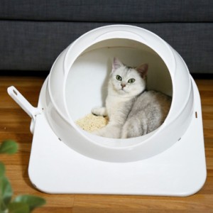 猫 ゆとりある内部空間 猫用トイレ 機能性とデザイン性を兼ね揃えた快適な 猫トイレ 猫 トイレ 猫トイレ ホワイト トイレ本体 散らからな