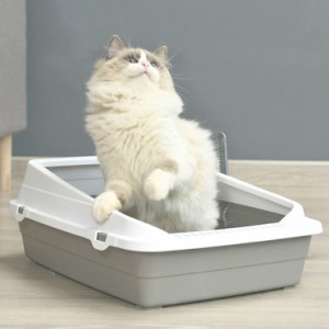 猫トイレ オープンタイプ ピンク PP素材 耐久性 掃除しやすい 水洗い可能 室内用品 尿や砂 飛び散りを防ぎます ペット用品 通気性 足に砂