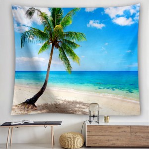 自然風景タペストリー 美しい海 日の出 ビーチと椰子の木 ハワイアン風 夜空と海 多機能 毛布 おしゃれな壁掛け インテリア ファブリック