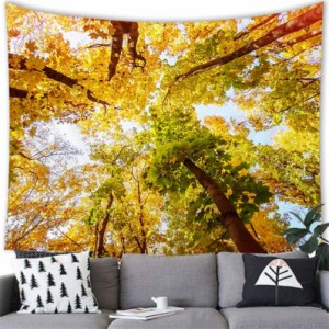 タペストリー 壁掛け 秋の森自然風景 撮影用 背景 日の出 間仕切りカーテン おしゃれ インテリア雑貨 バーチャル開け窓壁飾り 開放感風景