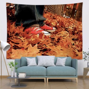 秋の森のタペストリー秋の路地の風景公園の視点鮮やかな色オレンジ色のデジタルプリントタペストリー壁掛けリビングルーム寝室寮の装飾大