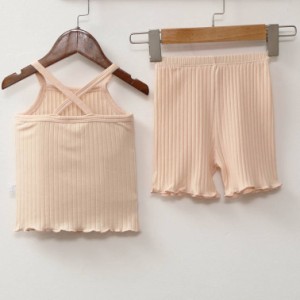 キッズ服 tシャツ ハーフパンツ セット 子供 女の子 ノースリーブ ノーカラー トップス 無地 上下セット 子供服 セットアップ タンクトッ