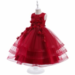 子供服 女の子 ドレス 正装 フォーマル レース リボン チュール ノースリーブ リボンつき チュールスカート カラードレス 赤 白 パーティ