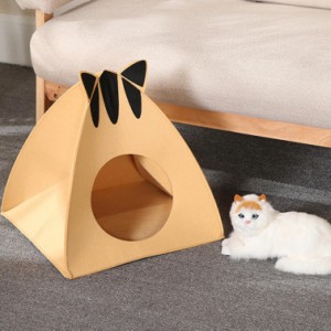 猫ハウス 可愛い猫耳型 猫ベッド ペットテント キャットハウス ドーム型 暖かい フェルト製 丈夫 耐噛み キズ防止 休憩所 通年 ぐっすり