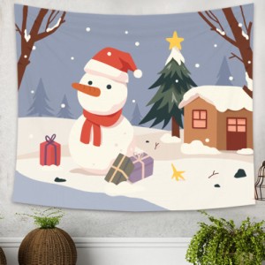 冬の雪景 タペストリー クリスマス 雪だるま 雪片 壁飾 窓の外の景色 壁の装飾 インテリア ウォールアート 新居祝い 多機能 布ポスター 