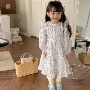 Aラインフリルワンピース ロング 長袖 90cm 100cm 110cm 120cm 130cm 子供服 子ども服 こども服 女の子 春服 秋服 冬服 結婚式 発表会 カ