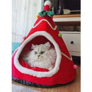 ペット テント 犬小屋 猫小屋 ペットハウス 暖かい 秋冬用 寒さ対策 かわいい 滑り止め 洗濯可能 クリスマスツリーの形 クリスマス 猫の
