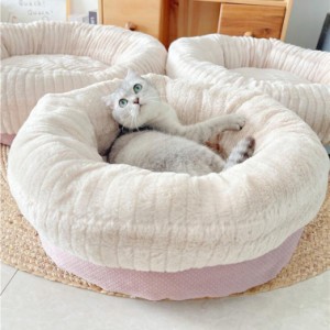 犬ベッド 猫ベッド ふわふわ 丸型 クッション もふもふ ラウンド型 ペットベッド ぐっすり眠る 猫用 小型犬用 もこもこ 暖かい 滑り止め 
