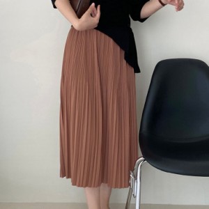 スカート 春服 夏服 レディース ボトムス マキシスカート ミモレ丈 プリーツ ウエストゴム 婦人向け Aラインスカート ミモレ丈 スカート 