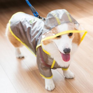 犬用レインコート レインポンチョ ポンチョ型 ドッグウェア 雨具 カッパ レインウェア 着せやすい 半透明 フード付き パーカー 帽子付き 