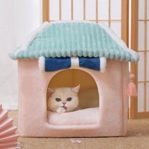 桜 猫用ベッド屋根付き猫の家三角屋根あたたかい 全季 猫屋敷ペット用ベッド 暖かい美しくてかわいい 7.5kg 以下の中小型ペット小動物に