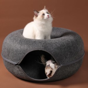 猫用ベッド ペット用ベッド ネコ用 丸型 ドーナツ型 寝床 お昼寝 トンネル ファスナー チャック ジッパー ラウンド 丸い 猫 ネコちゃん 
